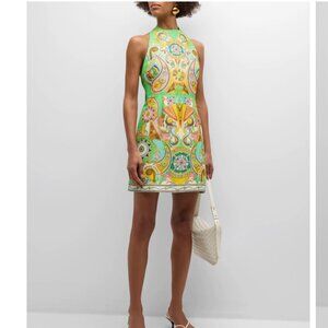 Alemais Size 8 Pinball Backless Tie-Neck Linen Silk Printed Mini Dress